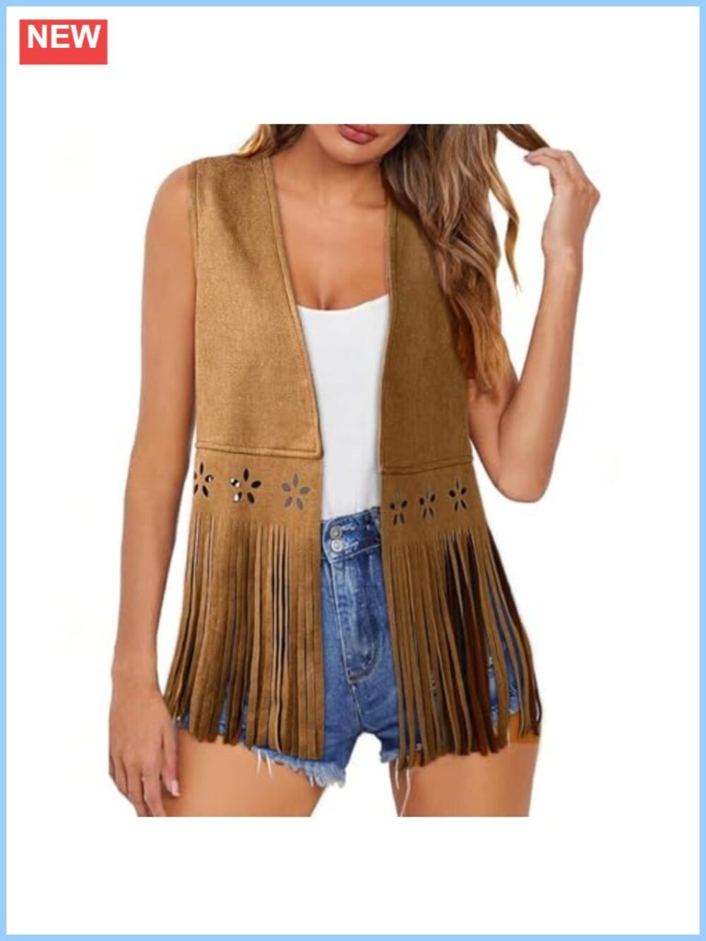 Faux Suede Fringe Vest Cowgirl Western Hippie Costume Sleeveless